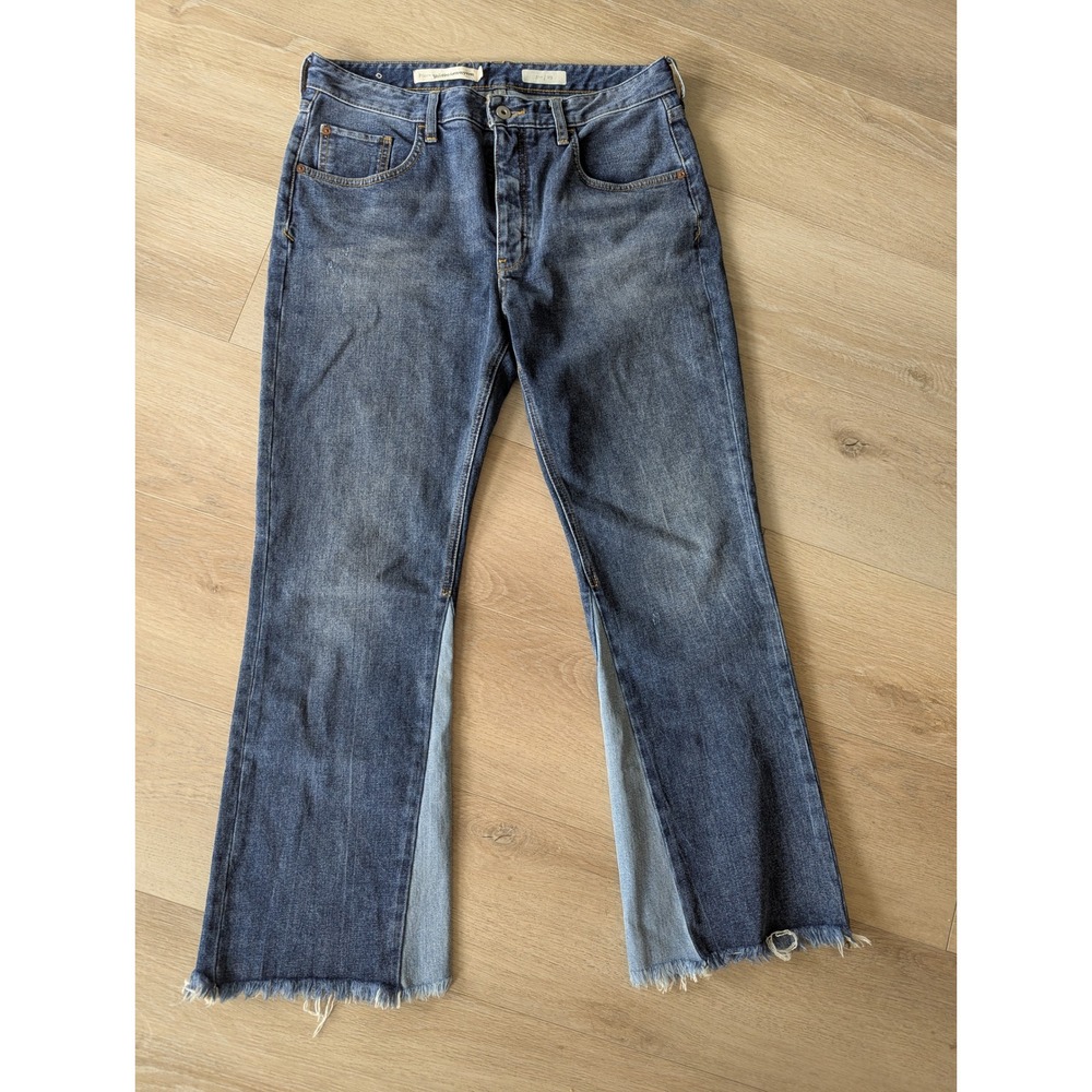 Anthropologie Pilcro Flared Jeans Panel Design Blue Raw Hem Size‎ 29